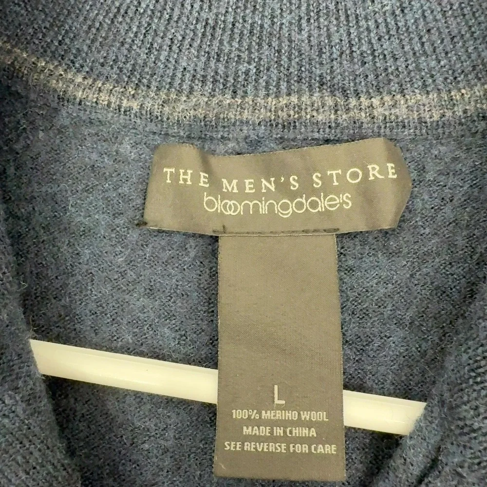The‎ Mens Store Bloomingdales Quarter Zip Sweater Mens L Blue Merino Wool 443501